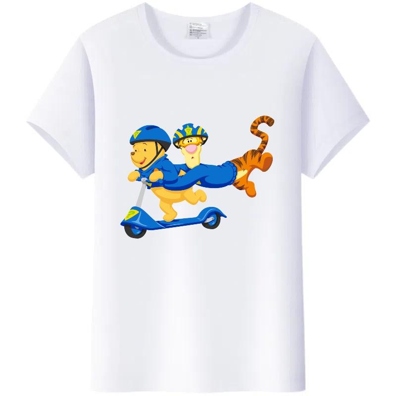 Y2K Tshirt Kawaii Tops Unisex Cartoon Winnie The Pooh Tigger Friends Graphic t-shirt Summer Blouses White Tees