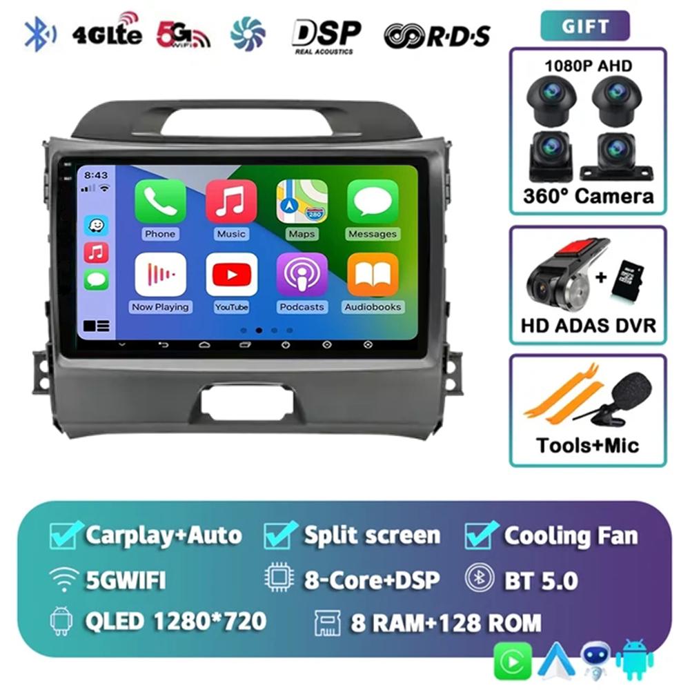 Android 14 Carplay Auto For Kia Sportage 3 2010 2011 2012 2013 3014 - 2016 Car Radio Multimedia GPS Player Stereo Video WiFi+4G