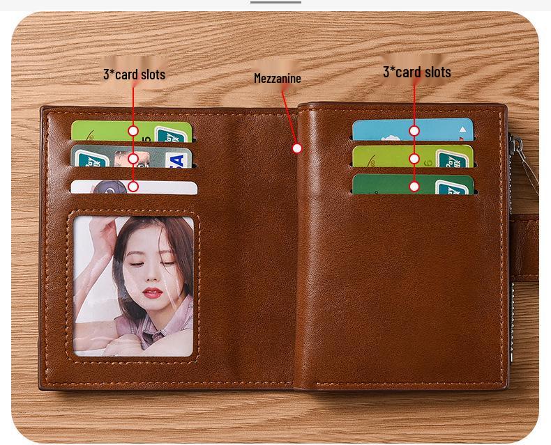 Men's Youth Trifold Leather Wallet with Multi-Card Slots - Stylish Korean Vertical Design