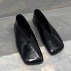 Leather French niche V-mouth diagonal square head flat-soled single shoes women's 2025 new spring fashion one-pedal grandma shoes