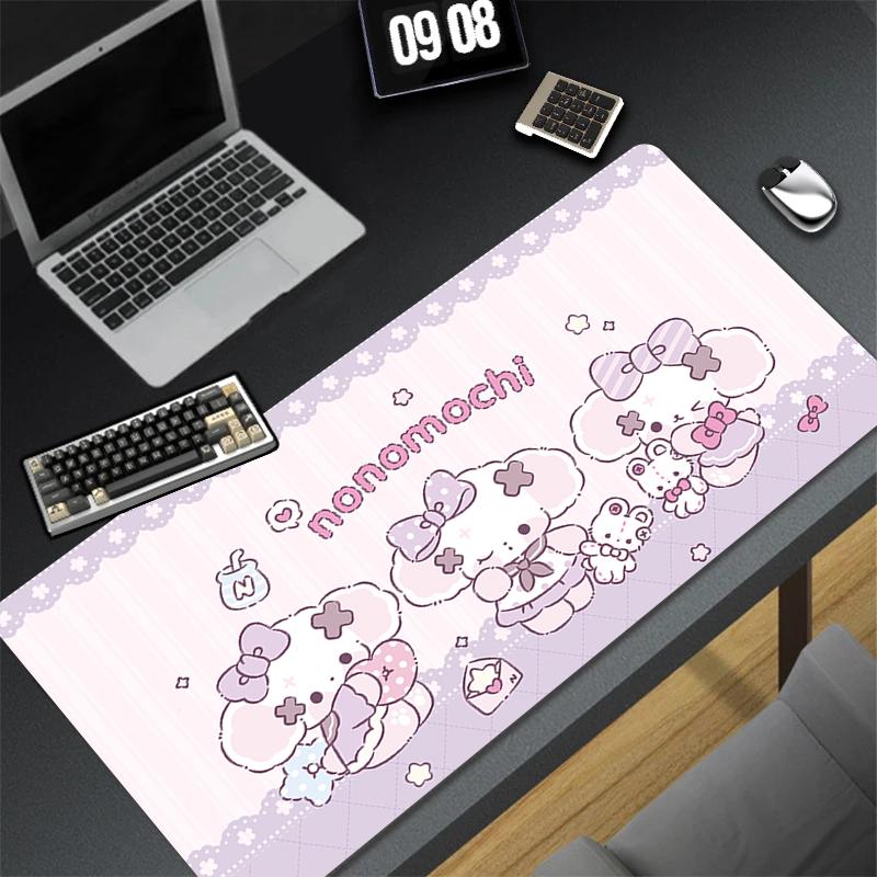 Gaming Mouse Pad Antislip Stitched Edges Pink Cute Cartoon Artwork Print Keyboard Pad for Gamer Home Office Desk Mat