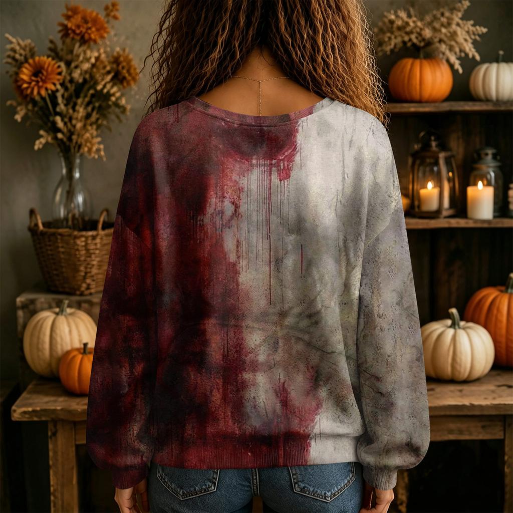 Women's V-Neck Halloween Fall Top for Seasonal Celebrations Comfortable Everyday Shirt