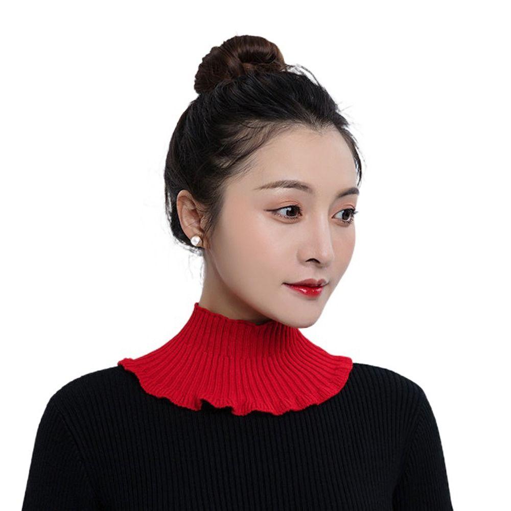 Winter Solid Color Ruffle Autumn Knitted Scarf Women Bib Neck Guard Korean Style Fake Collar