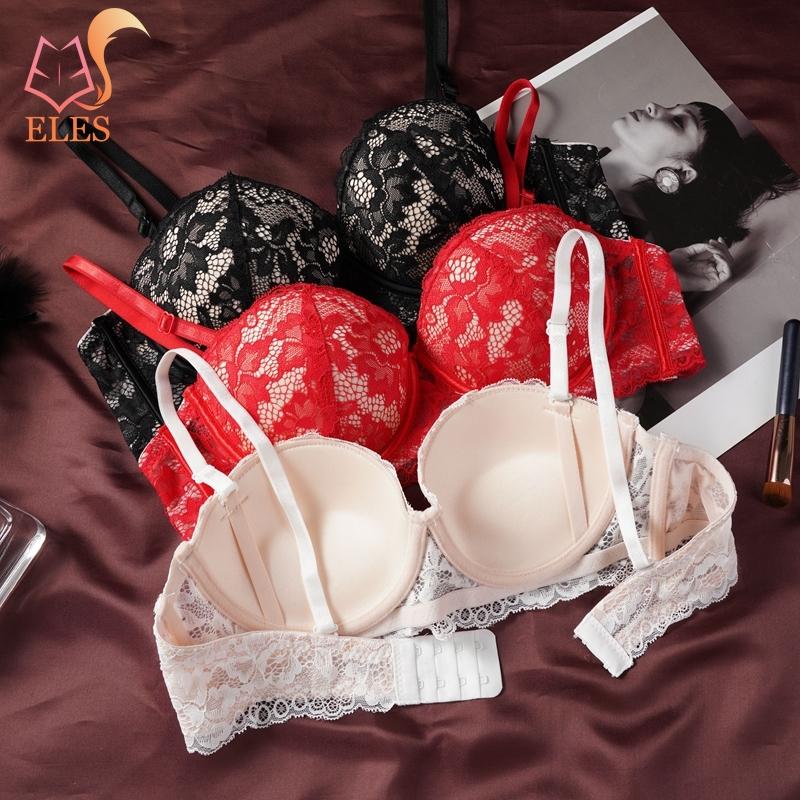 Blommig Spets Push Up BH för Kvinnor Sexig Bygel Vadderad Bralette Justerbara Axelband Plus Size Underklädes-BH