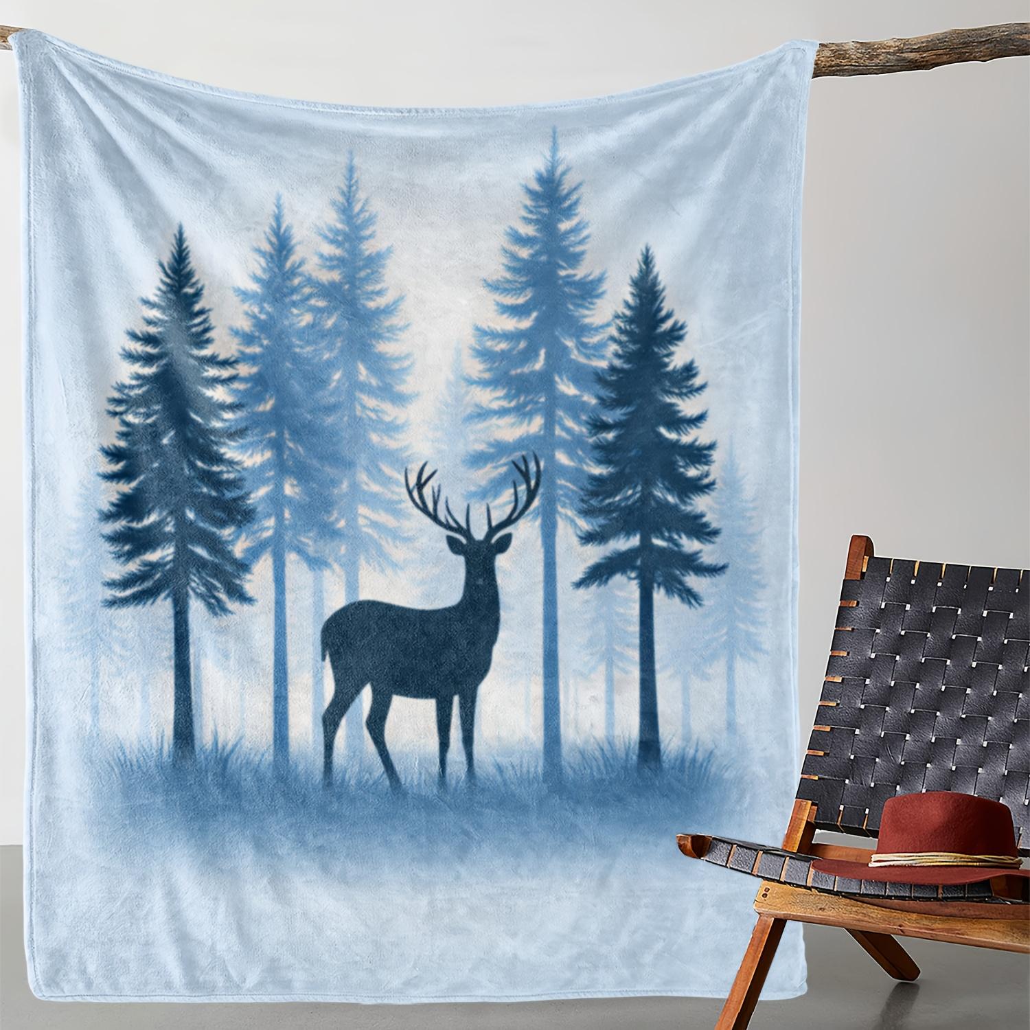1pc Vintage Reindeer Forest Print Flannel Blanket - Soft Polyester All-Season Cozy Throw for Sofa, Bed, Car, Office, Campin 130x150cm
