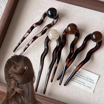 Ac de păr retro în formă de U, feminin, din acetat, furculițe de păr ondulate, bețișoare de păr pentru coc, ac de păr chinezesc, accesorii de păr simple