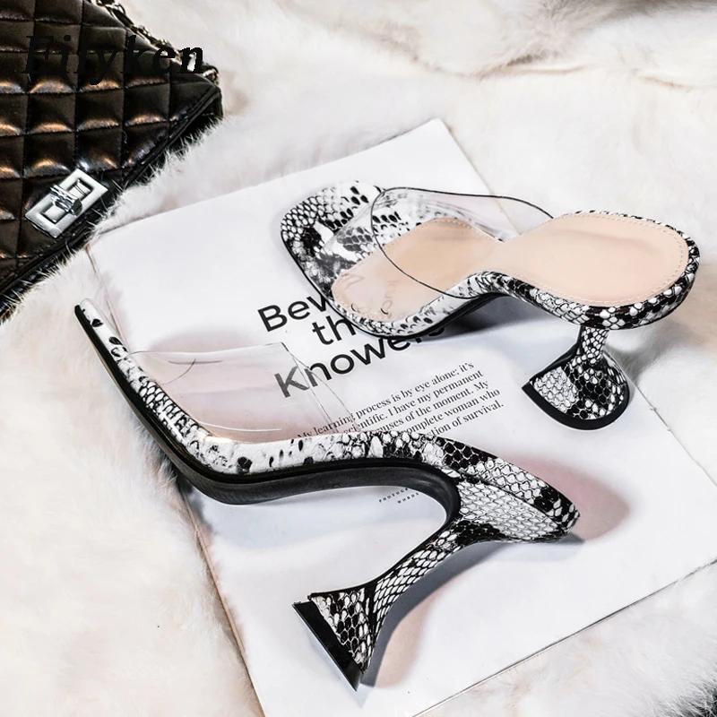 Fashion Eilyken New Serpentine Slippers Cozy Cup Heel Woman Transparent PVC Sandals Sexy Square Open Toe Party Slides Shoes