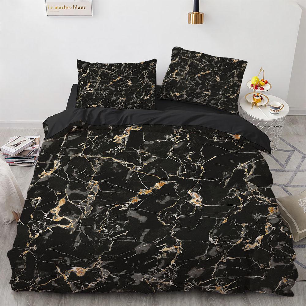 Marble King Queen Duvet Cover Cool Black and White Texture Pattern Bedding Set for Teens Adults 2/3pcs Polyester Quilt Cover