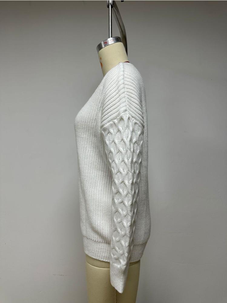 Autumn Winter Fashionable Sensual Lace V Neck Knit Drop Shoulder Pullover Sweater Top Luxurious Relaxed-fit Slimming and Versatile Top