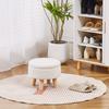 Velvet Round Ottoman with Wood Legs - Multifunctional Footrest, Stool & Table for Living Room. Space-Saving!
