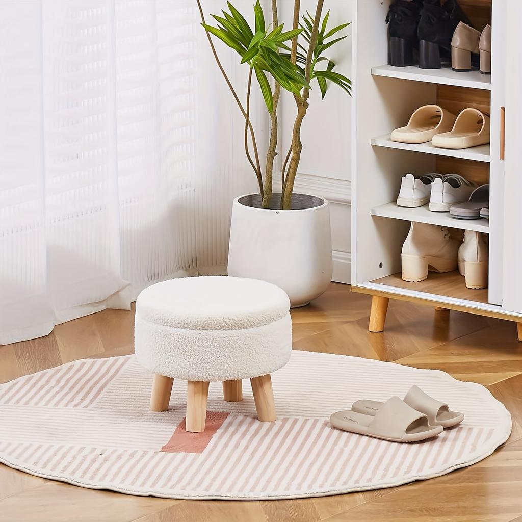 Velvet Round Ottoman with Wood Legs - Multifunctional Footrest, Stool & Table for Living Room. Space-Saving!