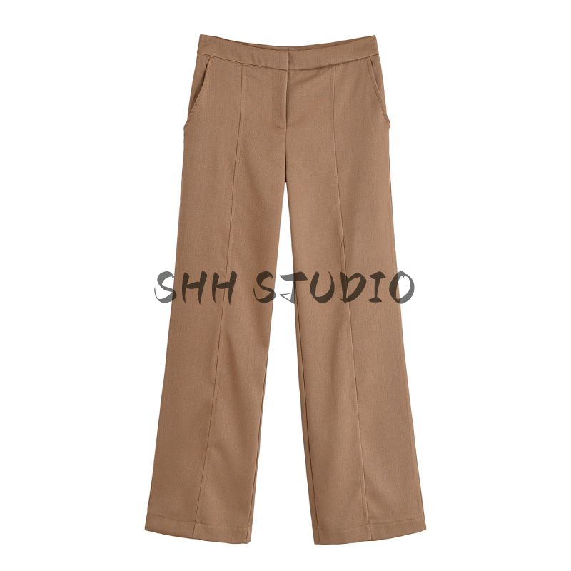 Short Sleeve round Neck Double Breasted Decorated Row Button Tops 2902835 High Waist Straight-leg Minimalist Casual Pants 2899835