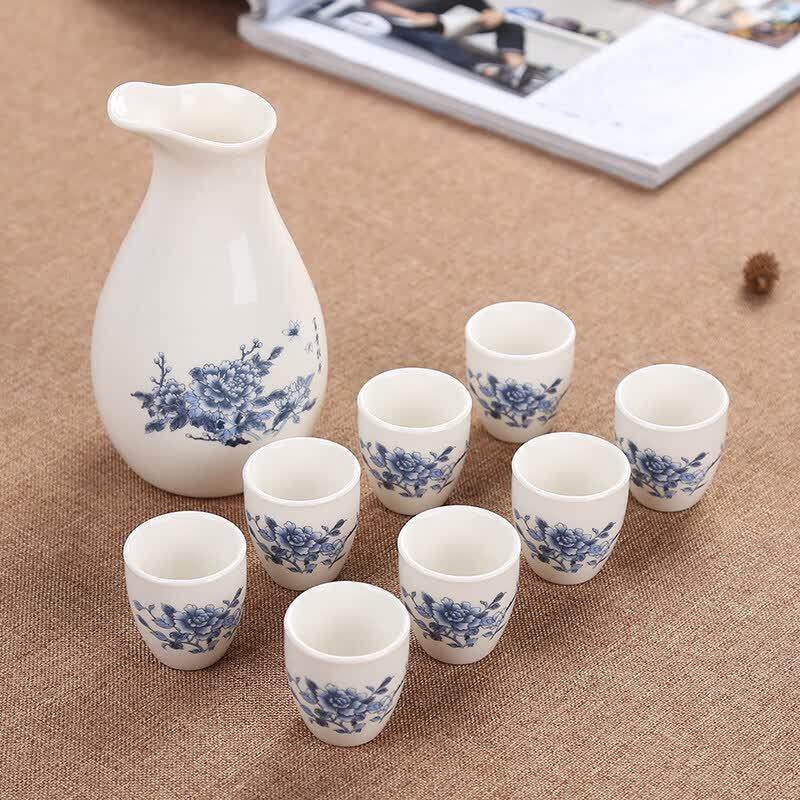 Qiwei 9-Piece Japanese Ceramic Sake & Wine Set