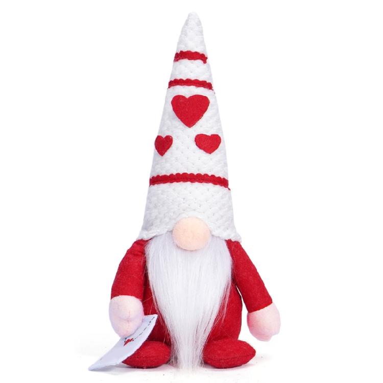 Romantics Heart Hat Gnomes Plush Dolls Stuffed Dwarf Figurine Valentines Day Gift for Couples Bedroom or Desk Decoration