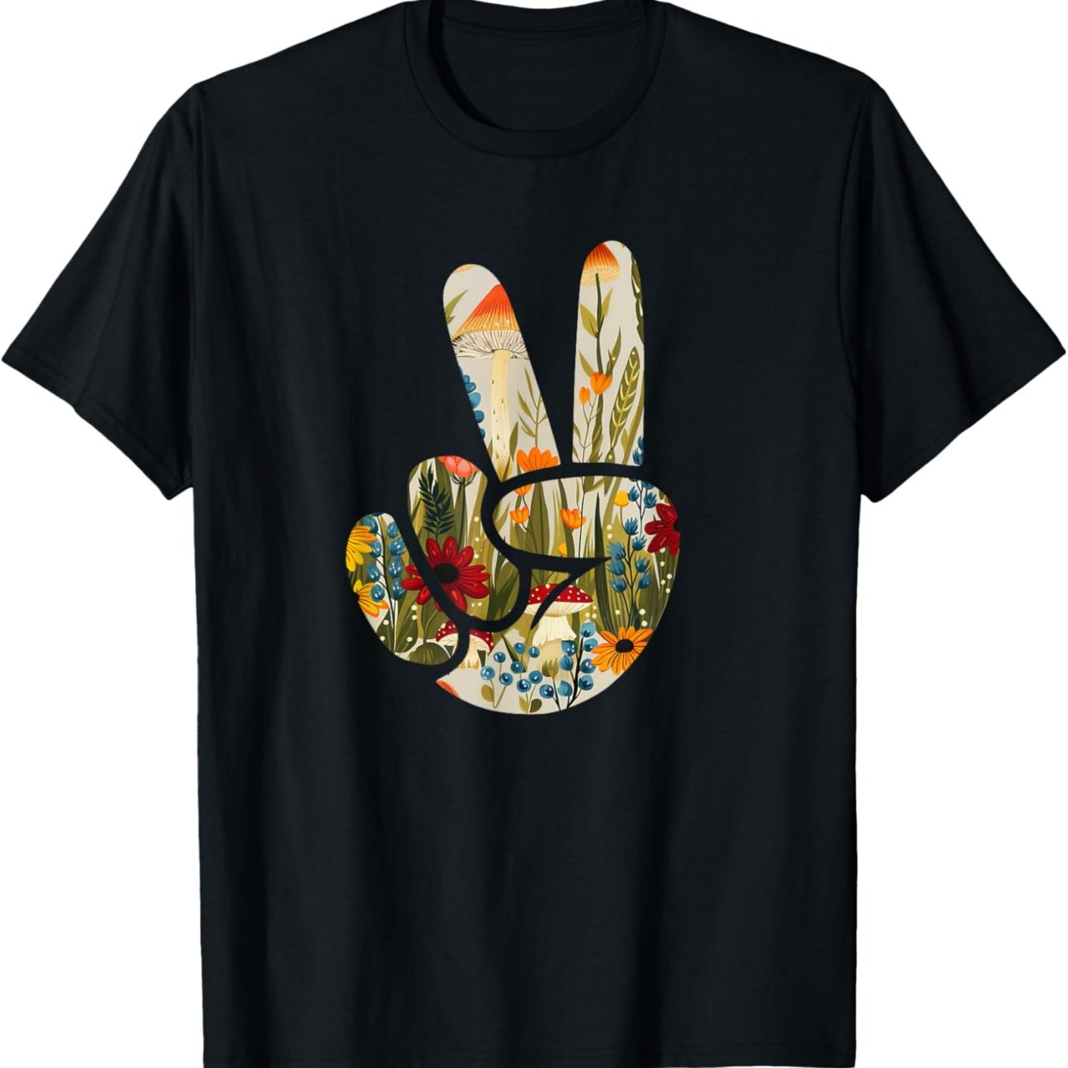 

Natural Silhouette Forest Meadow Cottagecore Peace Sign Hand T-Shirt(51) XXXXXL