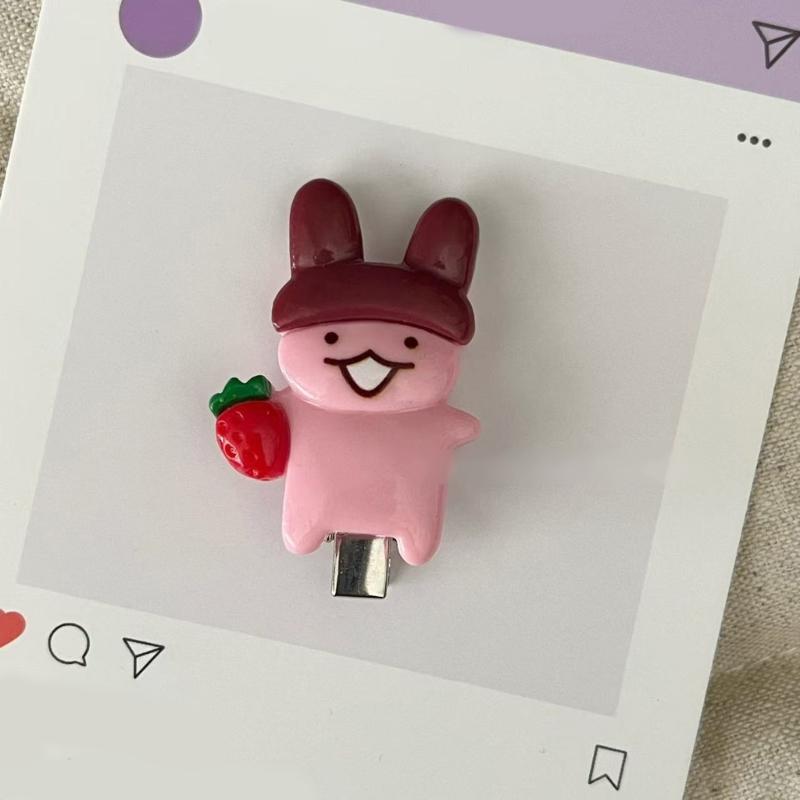 2PCS Adorable Rabbit Shaped Hair Accessory With Strawberry Design Practical Plastic Resin For Festival Occasion