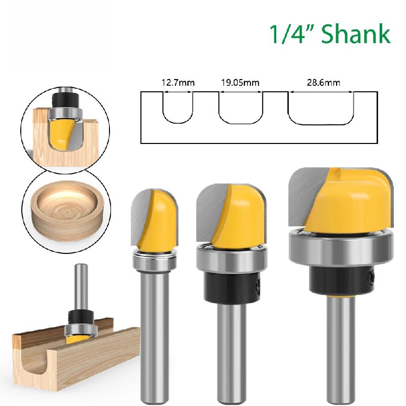 Shank 1-1/8 3/4 Inch Diameter Bowl Tray Router Bit Round Nose Milling Cutter With Bearing For Woodworking