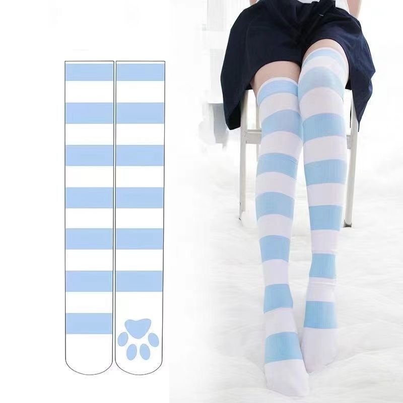 High, Horizontal Striped, Cat-paw, Cute Long, Over-the-knee Socks for Student Girls In A College Style