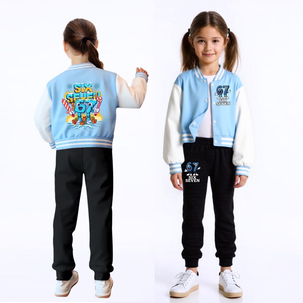 5193 Kids Girls Boys Steal a Brainrot 67 Six Seven Printed Casual Long Sleeves Baseball Jacket Coat