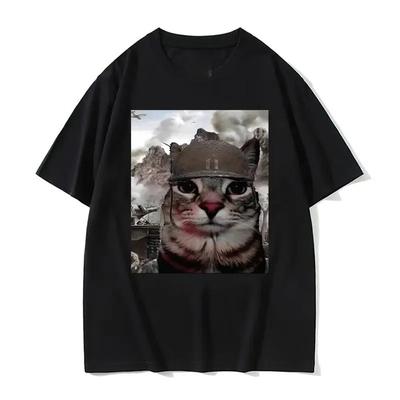Summer Men's 100% Pure Cotton Cat Printed Round Neck T-shirt Unisex Casual Street Soft High-quality Short Sleeved Shirt