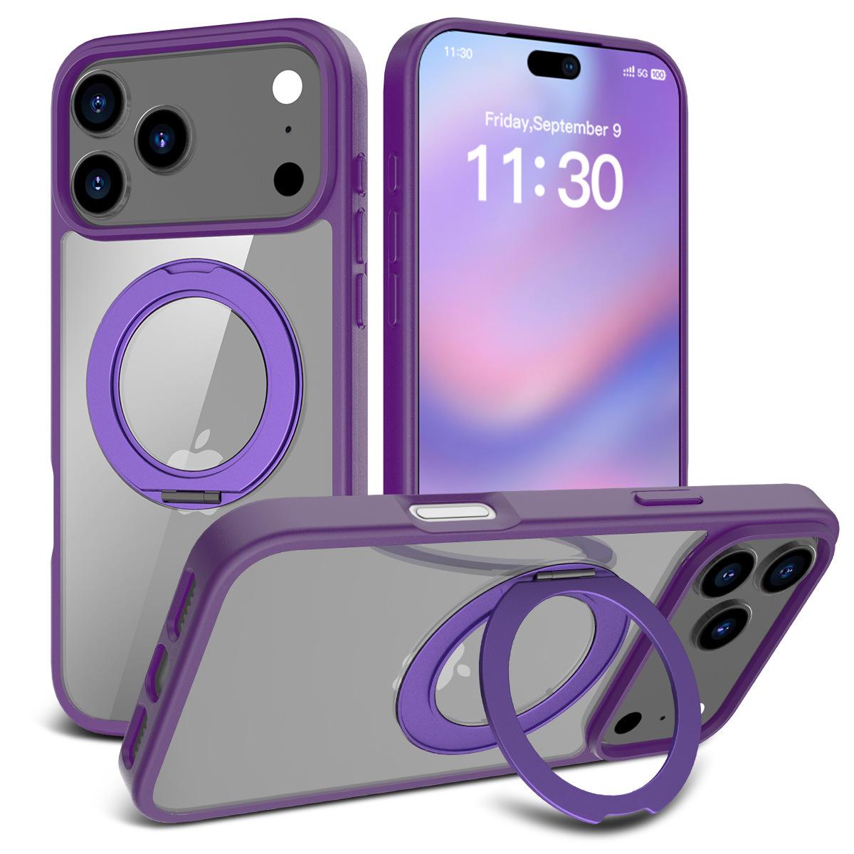 

For IPhone17promax Magnetic Frosted Transparent 16plus for Apple Mobile Phone Case with Rotating Invisible Stand For iPhone 15