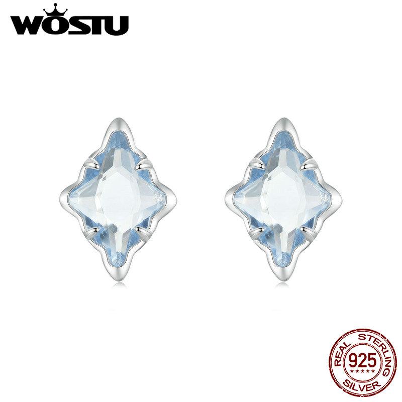 WOSTU 925 Sterling Silver Blue Crystal Geometry Stud Earrings Women Wedding Party Starry Stud Earrings For Girl Daugher Birthday