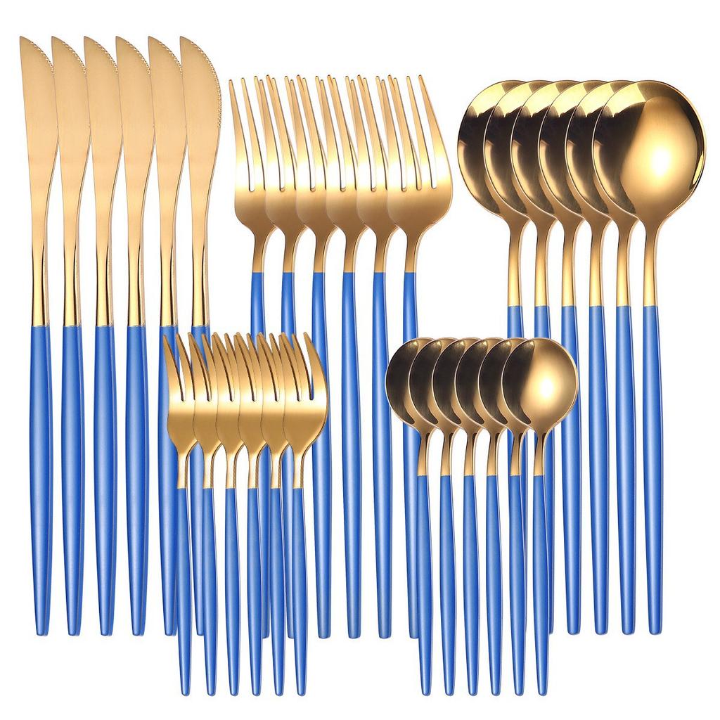 30pcs Upscale Gold Dinnerware Set Stainless Steel Tableware Set Knife Fork Coffee Spoon Flatware Set Dishwasher Safe Cutlery Set