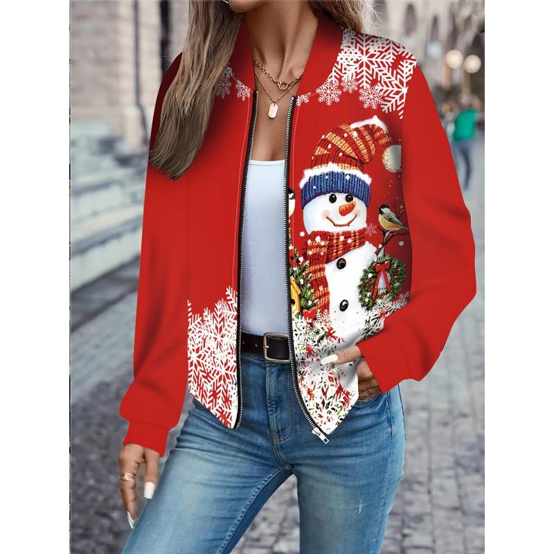 Womens Casual Zip-Up Jacket With 3D Letter Print Fashion Lightweight Outerwear Daily Wear