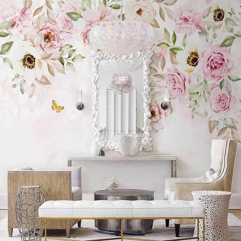 Nordic Hand-Painted 3d Wallpaper Romantic Floral Wall Mural Living Room Bedroom Background Wall Paper Decoration