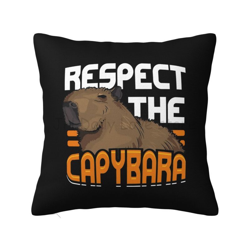Respect The Capybara Funny Rodent Capibara Pillow Case for Home Sofa Bed Decor Square Pillowcase Cushion Cover 18x18 Inch 30cmx30cm