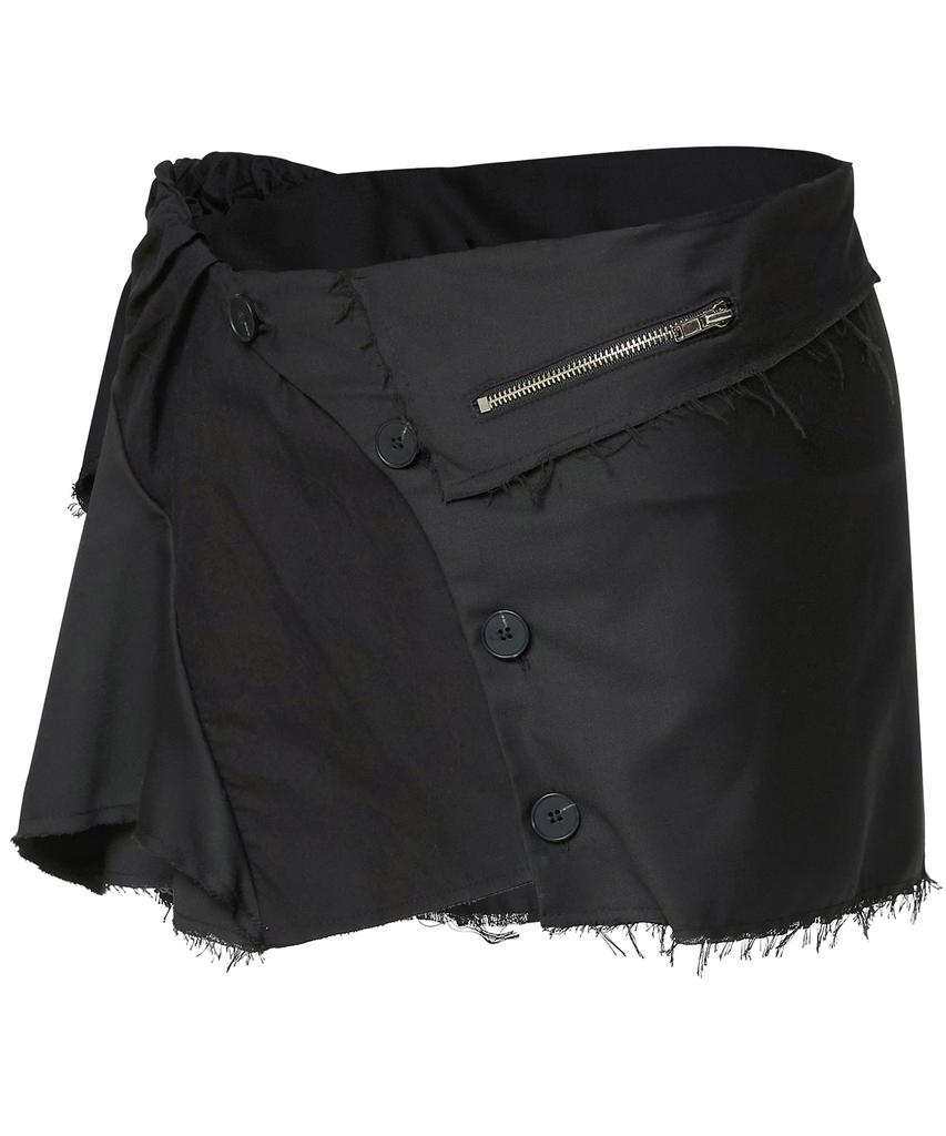 Peulleeoeob Asymmetrical Layered Mini Skirt (Fl-267_Black)