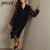 Women's Fashion Spring Autumn Solid Color Print V-Neck Long Sleeve Casual Dresses