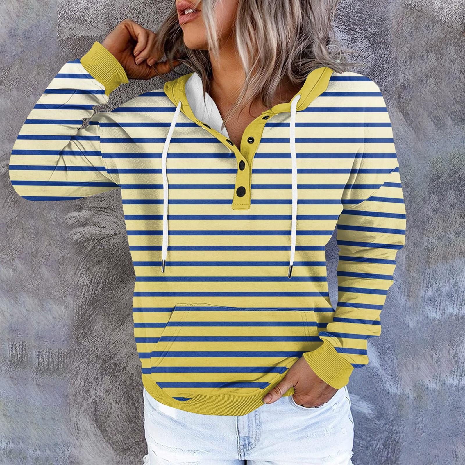 Женские толстовки с капюшоном на пуговицах и шнуровке пуловеры повседневные топы с длинными рукавами рубашки XL жёлтый 1846₽