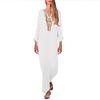 Women’s Printed Long Sleeve U-neck Maxi Dress Split Hem Baggy Kaftan Long Dress