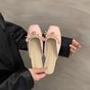 2024 New Women Baotou Half Slippers Ladies Square Toe Thick Heel Muller Sandals for Outer Wear Flat Bottom Zapatos Mujer Summer
