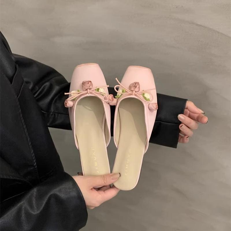 2024 New Women Baotou Half Slippers Ladies Square Toe Thick Heel Muller Sandals for Outer Wear Flat Bottom Zapatos Mujer Summer