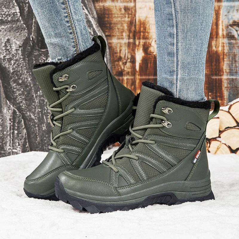 

Thickened Lined Snow Boots Men s Winter Travel Warm Waterproof Rubber Upper Thick Sole Cold Resistant Cotton Shoes zapatillas 36