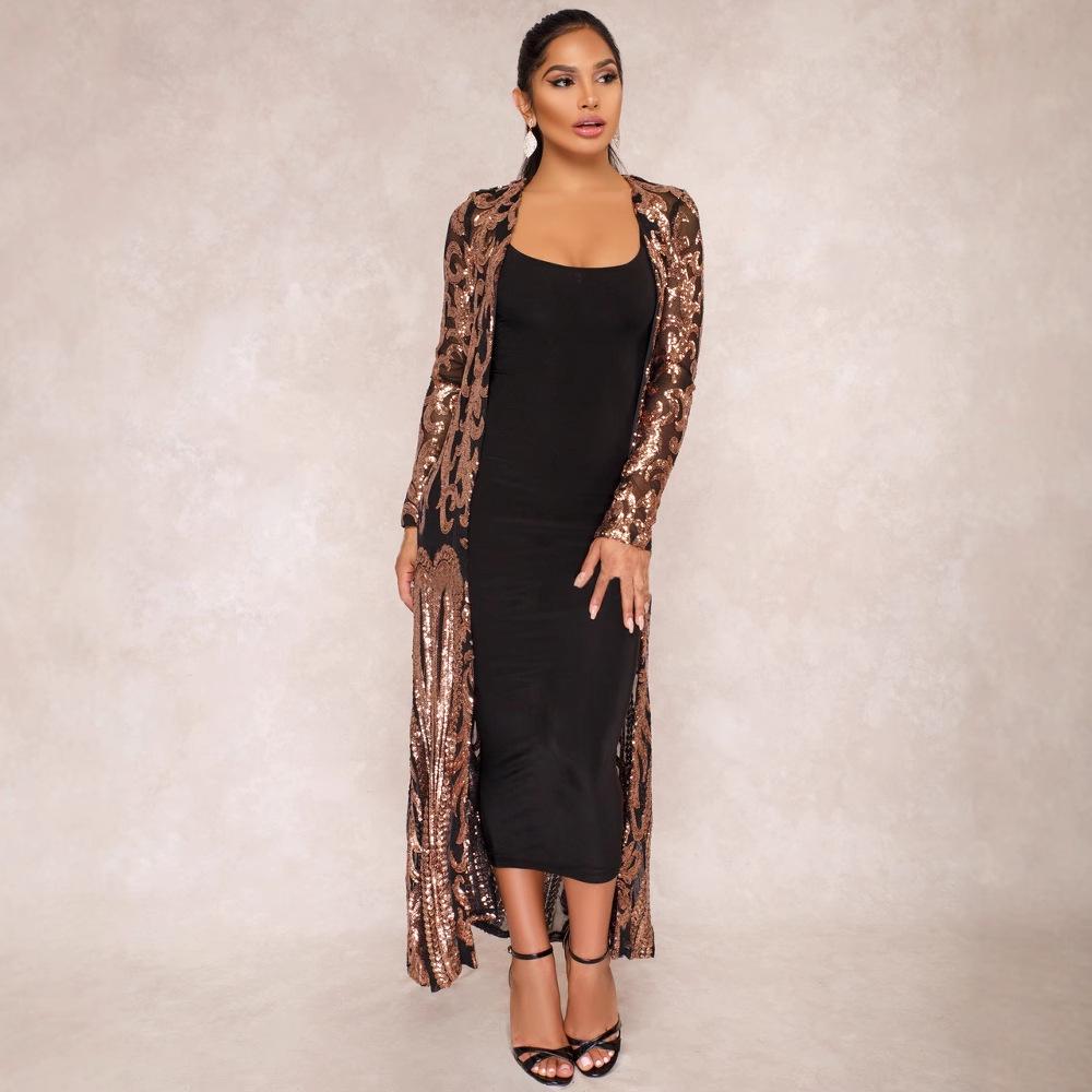 Europäischer & Amerikanischer Langarm Pailletten Mesh Perlen Cardigan