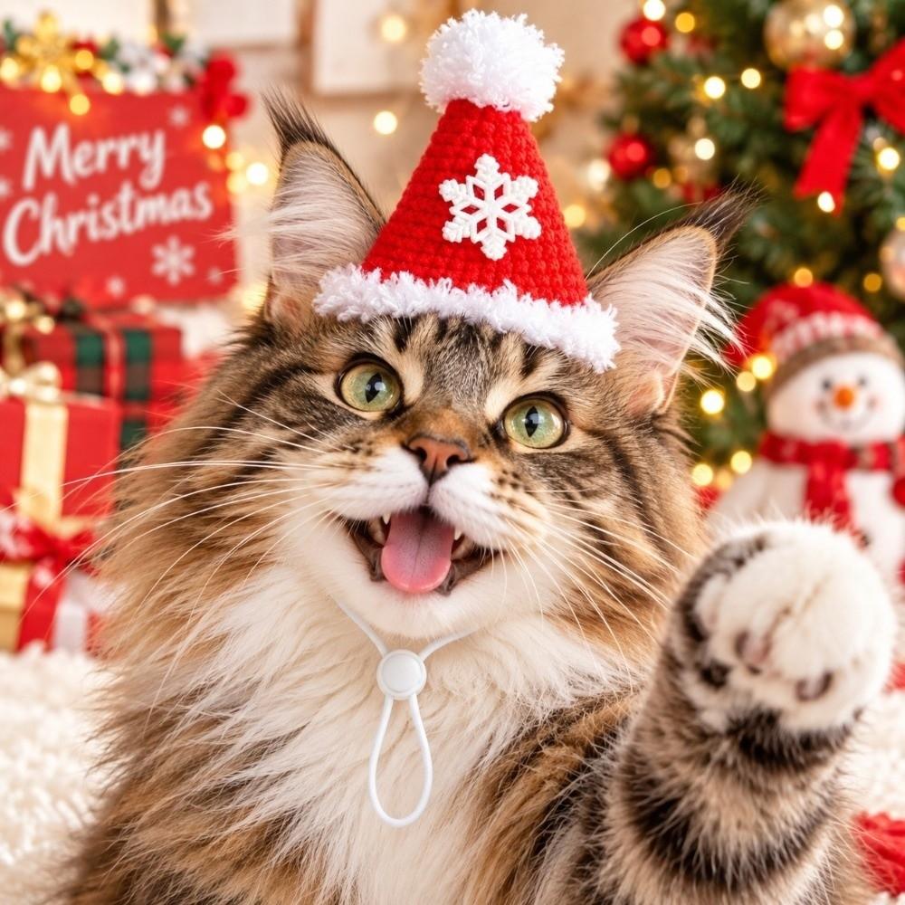 Handmade Cat Santa Cap Soft Pompon Dog Knitted Bonnet Christmas Pet Hat Pet Party