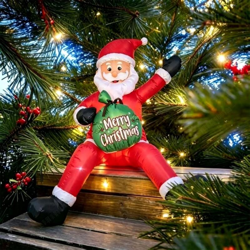 Waving Inflatable Santa Christmas Decoration with Polyester Fabric and Internal Blower for Lawns, Doors, and Retail Displays