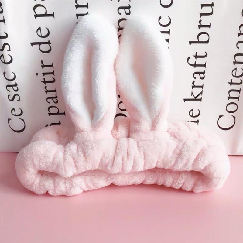 Custom Logo OMG Bowknot Wash Face Hairband Rabbit Cat Ear Cute Plush Lady Soft Women Elastic Hair Band Flannel Make up Headbands