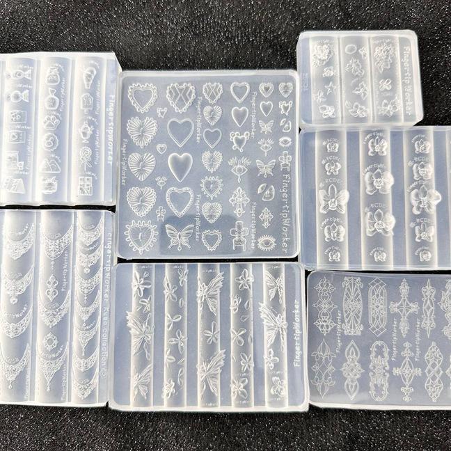 Baroque Heart French Necklace Butterfly Flower 3D Acrylic Nail Mold Diy Nail Art Decoration Transparent Manicure Template