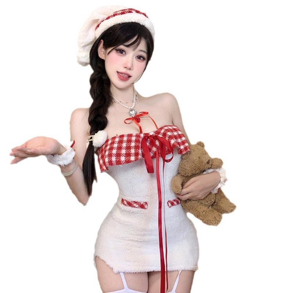 Domila Is Sexy and Cute, Furry Plaid Lace Hanging Neck and Shoulder, Girls Wear Waist and Hip Skirt In Winter