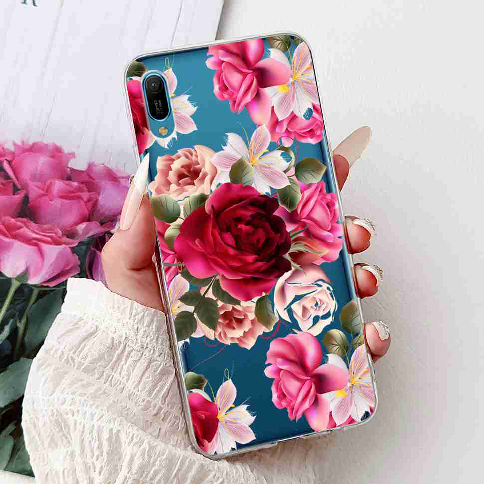 For Huawei Y6 Pro 2019 MRD-LX2 Case Fashion Flower Love Silicone TPU Shockproof Cover For Huawei Y6Pro Y16 pro 2019 Phone Cases