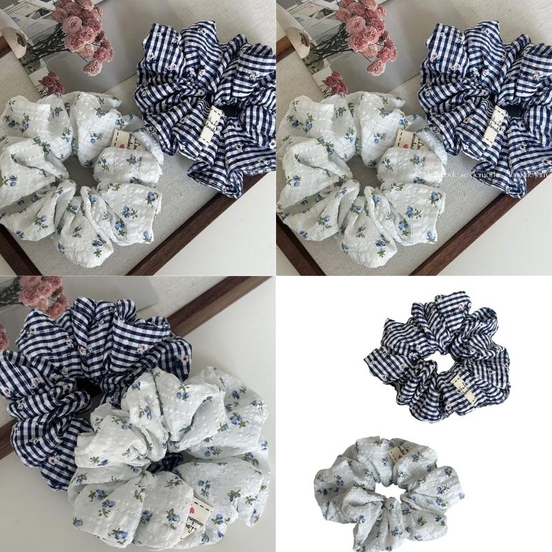 French Floral Embroidered Scrunchies For Women Soft Fabric Hair Ties Elegant Hair Accessories Ponytail Holder Ornament