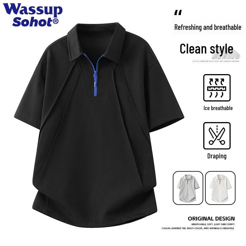 Wassup Sohot Men s Cool-Feel Breathable Half-Zip Polo Sport T-Shirt XL