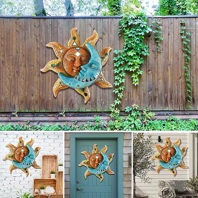 Iron Golden-Sun And Blue Moon Face Wall Art 3D dekorace vnitřní venkovní plaketa