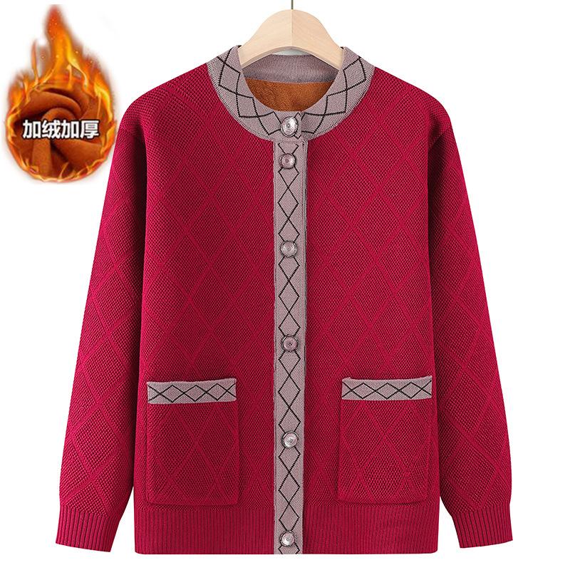 Sweater jacket fleece thickened clothes warm winter large size knitted cardigan