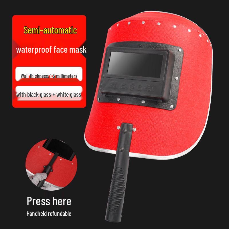 Red Handheld Steel Welding Face Shield - Lightweight Anti-Scald Protection Mask for Arc Welding
