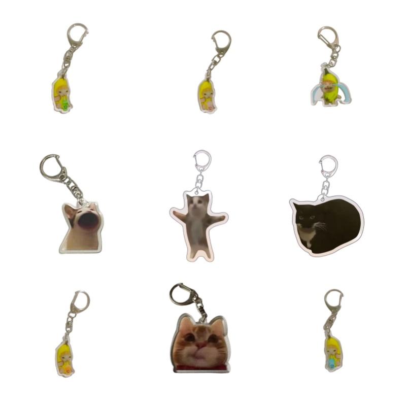 Crying Banana Cartoon Cat Keychain Acrylic Bag Charm Pendant Mascot Decoration